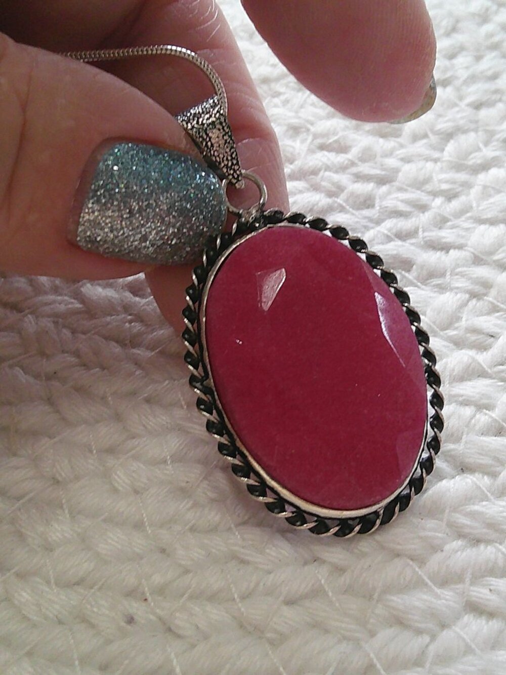 Beautiful SIMULATED RUBY Handmade Sterling 925 Pendant/Chain #839E